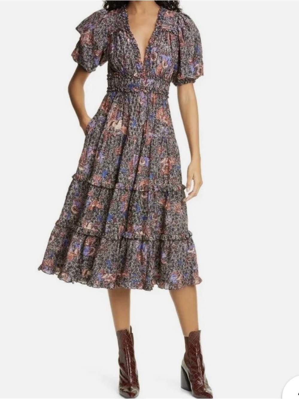 Ulla Johnson Ava Flora floral-print midi dress with pockets!